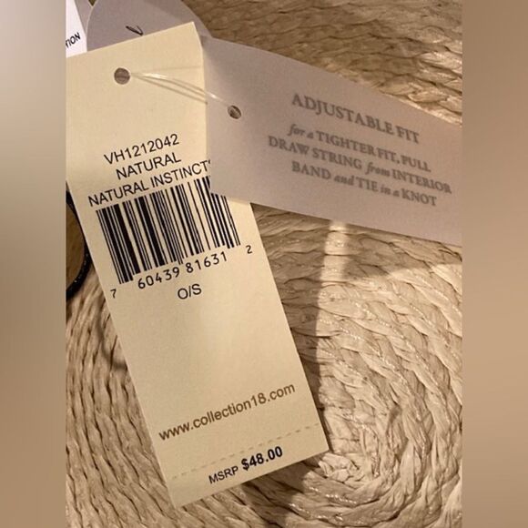 NWT Women’s Cream/White 100% Paper Wide-Brim Sun Hat by Collection 18 w/ Bow - Picture 5 of 7